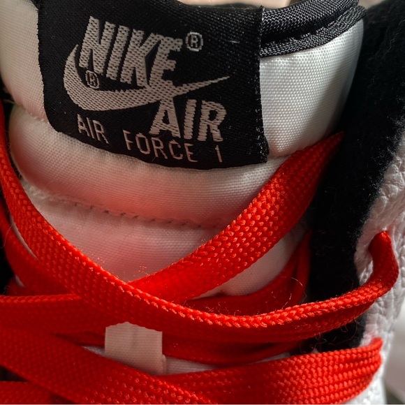 Air Force Ones Nike White and Black Athletic Shoes with Red Accents main image 14